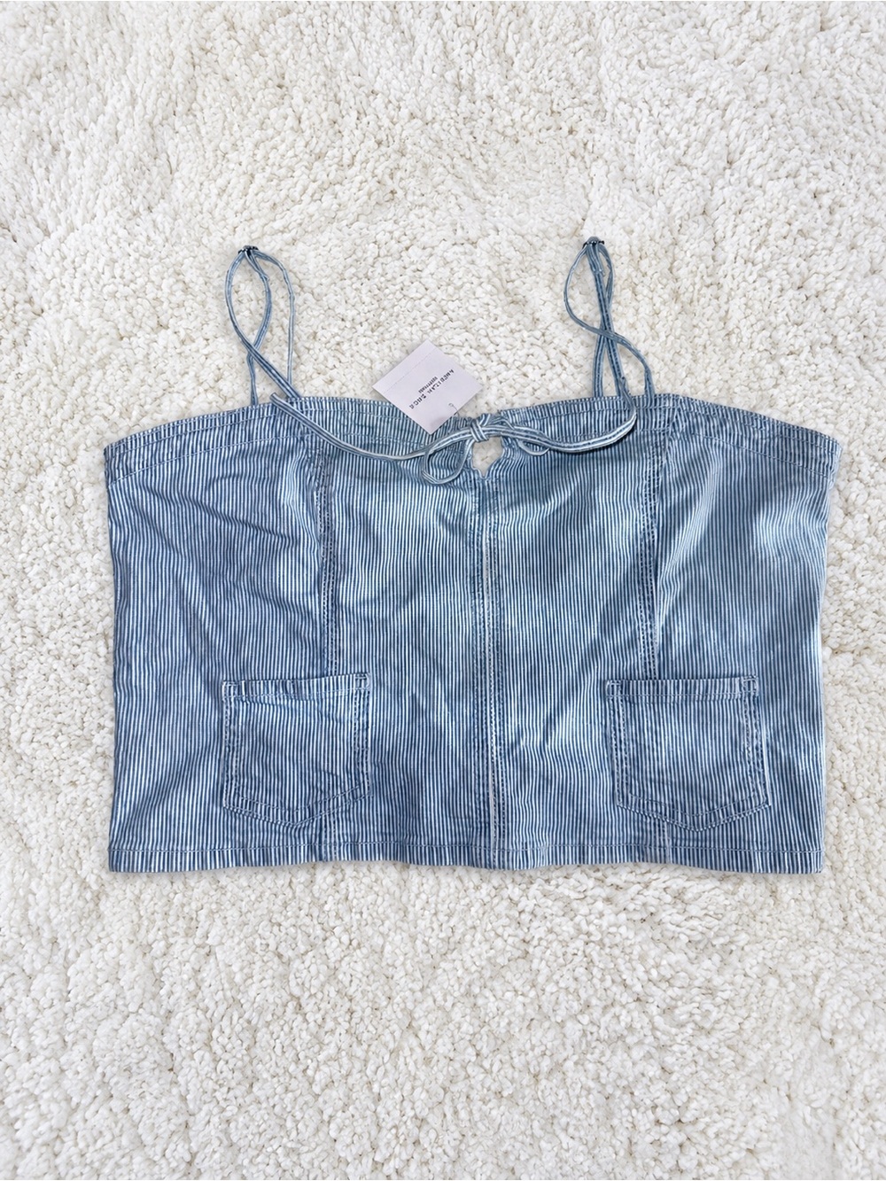 American Eagle Striped Denim Corset Cami Top NWT Blue White - Picture 3 of 3